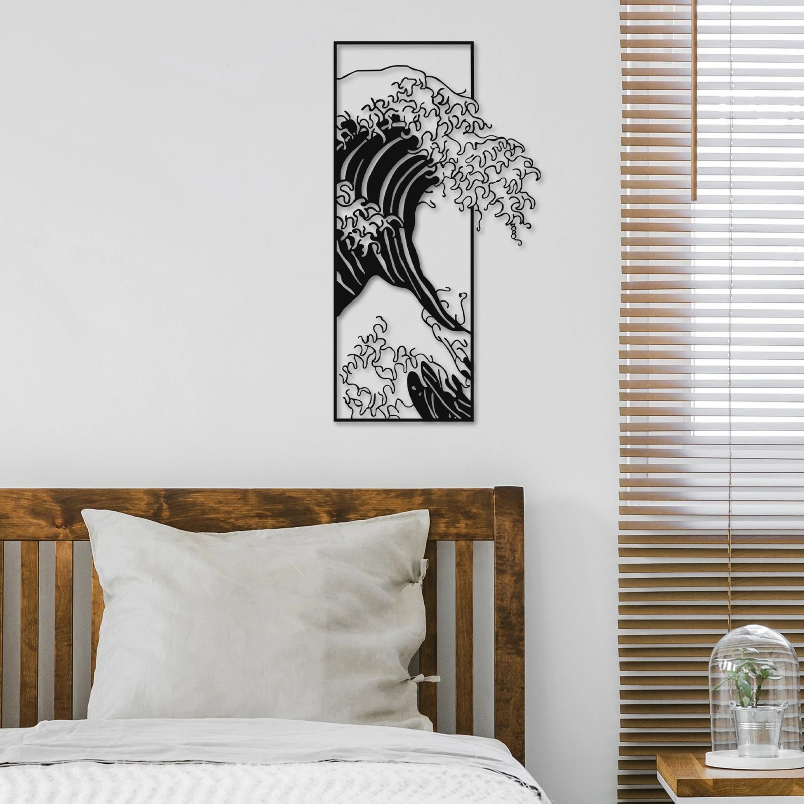 Aksesor dekorativ metalik për mur, Waves 3, ngjyrë e zezë, 34x62cm