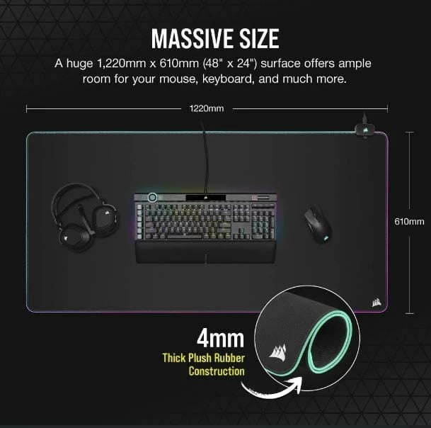 Mauspad Corsair MM700 RGB 3XL, 1220x610mm, i zi
