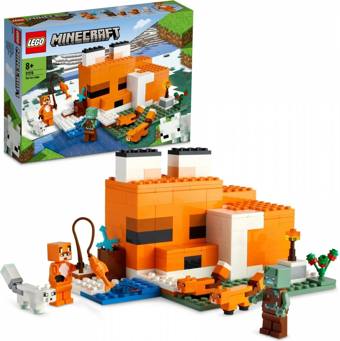 Set LEGO Minecraft Fox Den 21178, 193 pjesë, për fëmijë 8+, portokalli Set LEGO Minecraft Fox Den 21178, 193 pjesë, për fëmijë 8+, portokalli