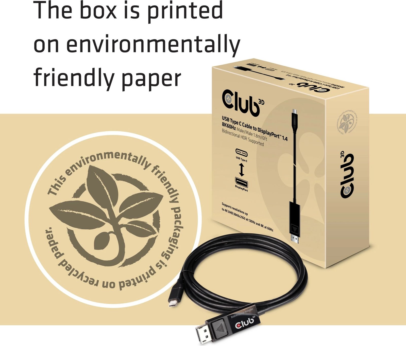 Kabllo USB-C Club3D 1.8m, DisplayPort 1.4, 8K60Hz, e zezë