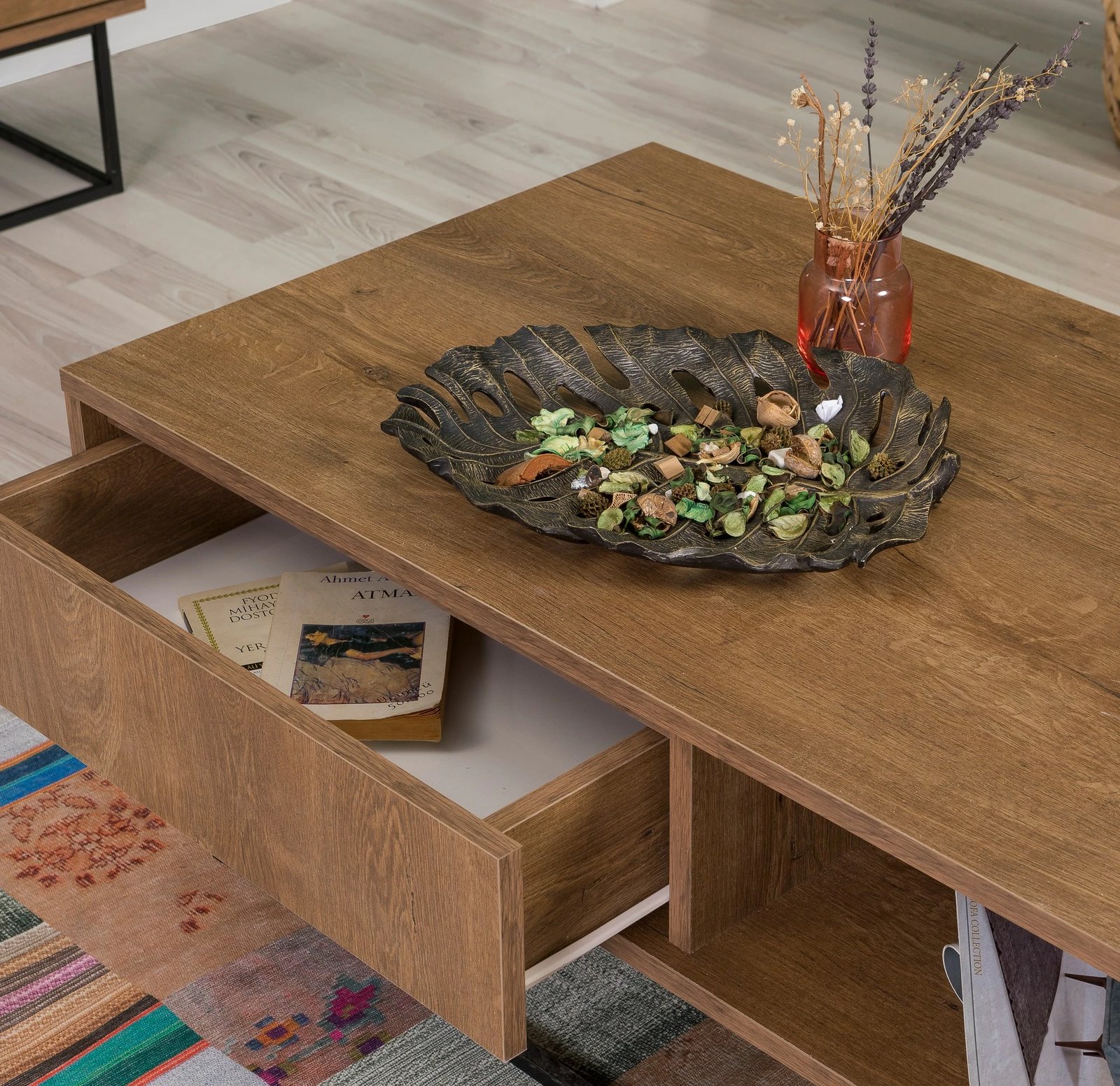 Set mobiljesh për dhomë dite, ngjyrë arre dhe e zezë, Skye Decor, Laxus Takım 1