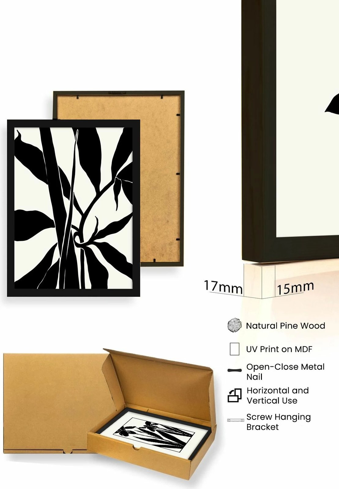 Pikturë dekorative me kornizë MDF, 3 pjesë, Wallity, Huhu482S, 50x35cm