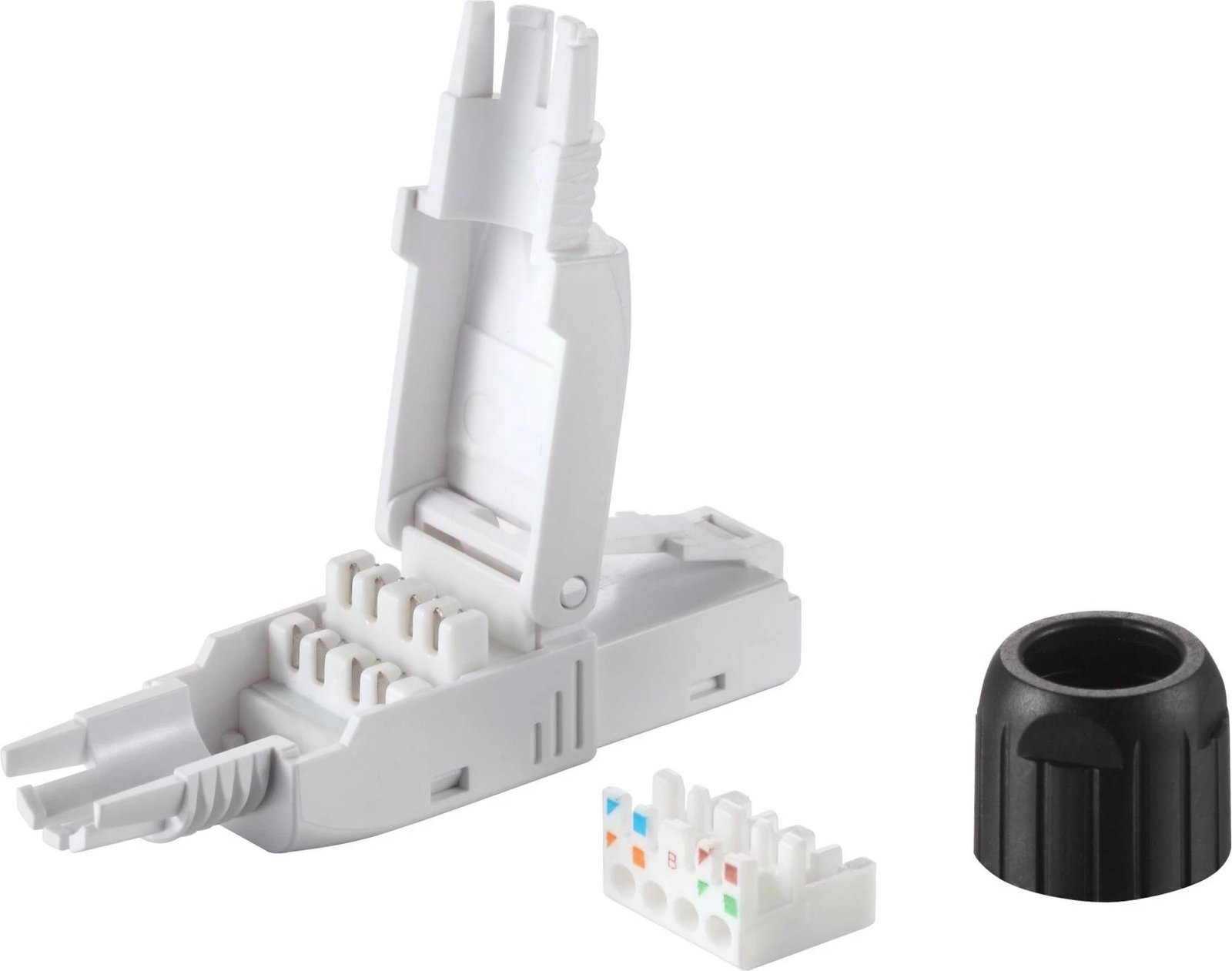 Plugë RJ45 tool-free Equip Cat6a, set 5 copë, zi/bardhë