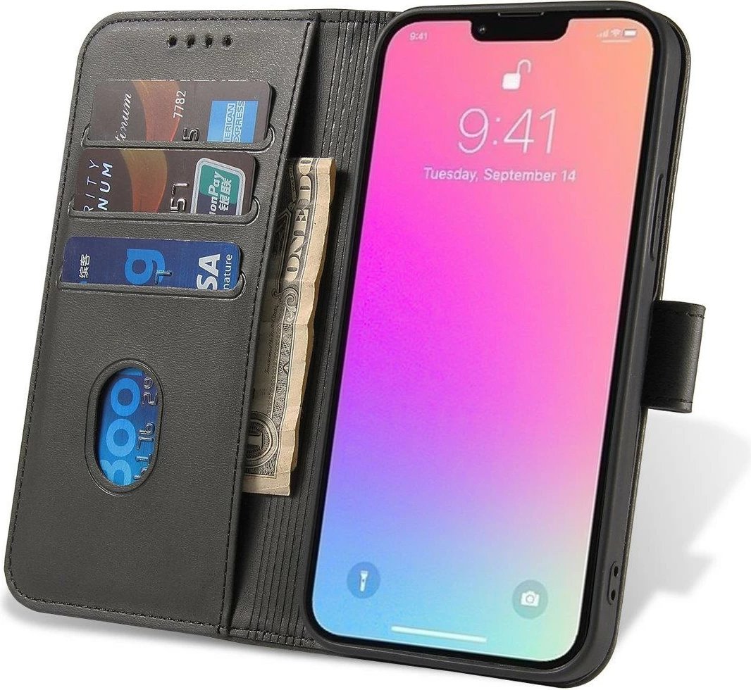 Mbështjellës Hurtel Magnet Case për TCL 20 5G, me portofol dhe mbajtëse, e zezë