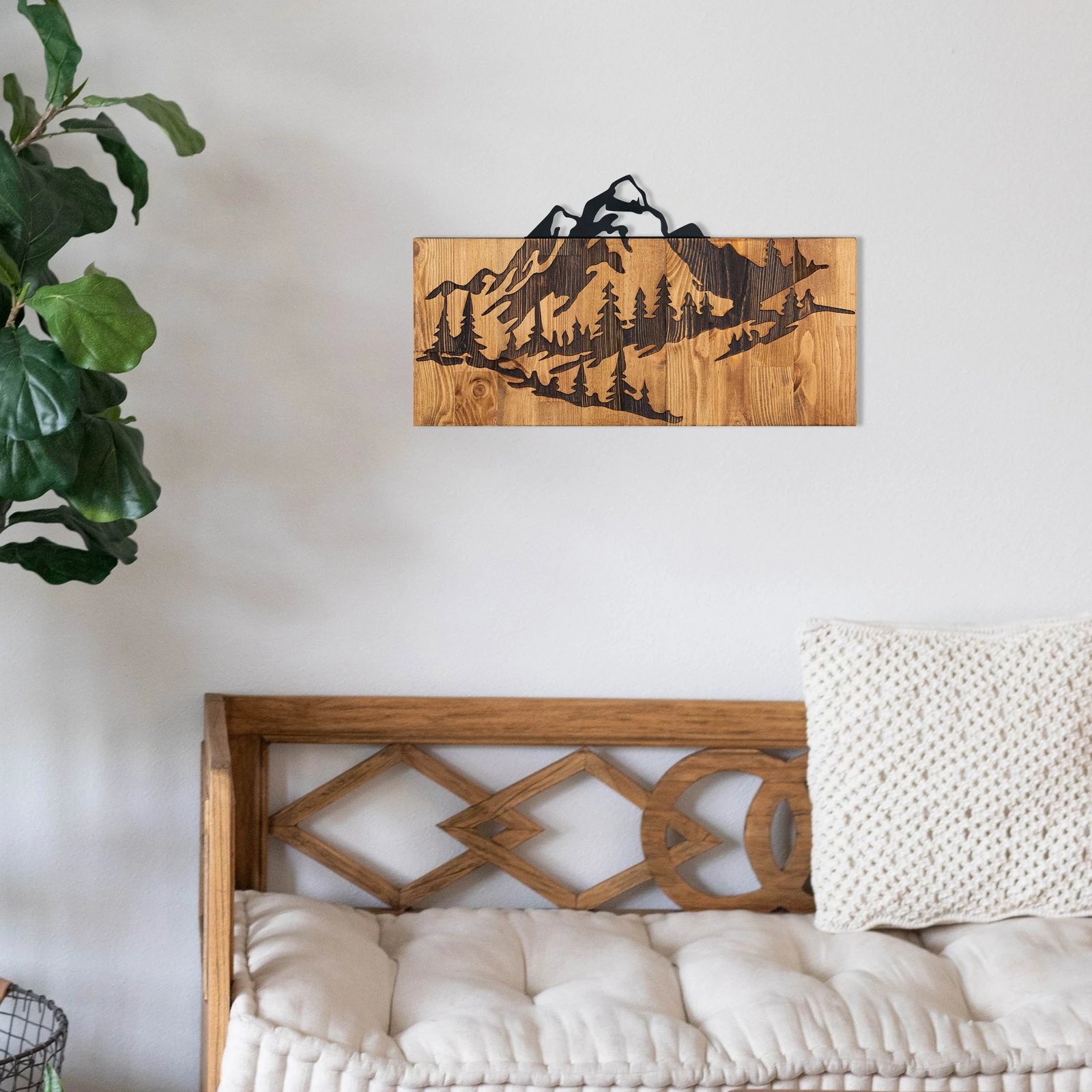 Aksesor dekorativ për mur, dru dhe metal, Wallity, natyrë