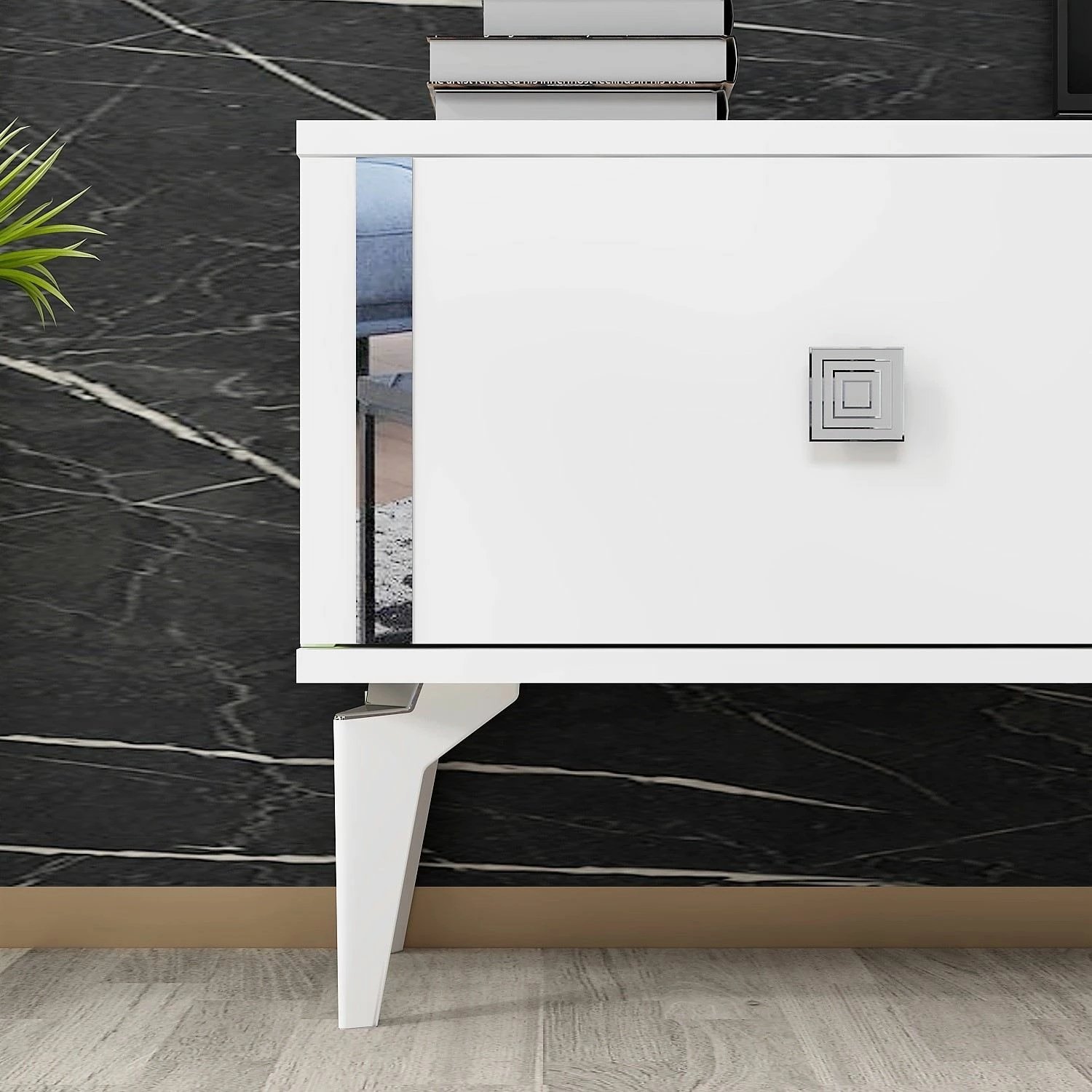 Komodë TV Skye Decor, e bardhë, argjend