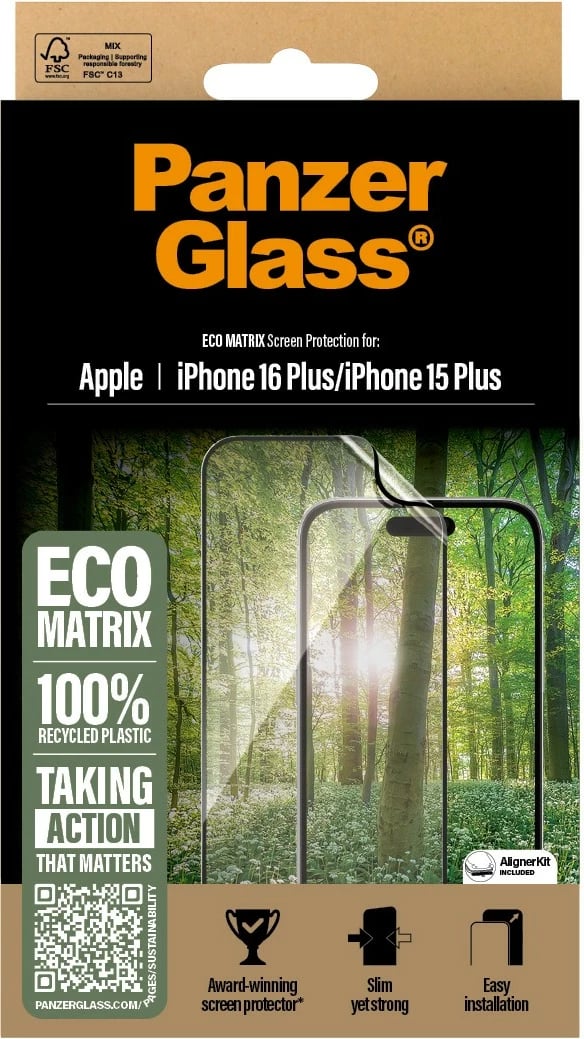 Mbrojtës ekrani PanzerGlass MATRIX për iPhone 16/15 Plus, transparent