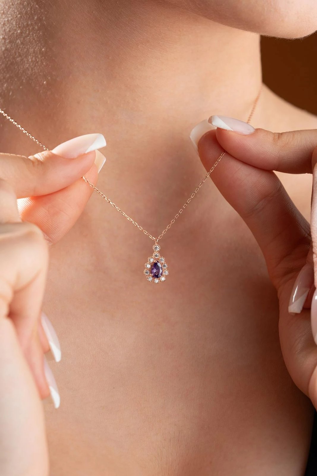 Qafore argjendi, ngjyrë rozë ari, gur zirkoni i purpurt, Jumeon, NRZ999231