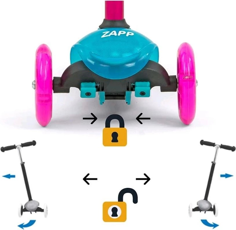 trotinet, Milly Mally, Zapp, 3 rrota, rrota me drita, timon i rregullueshëm 61-66 cm, deri 50 kg, jeshile