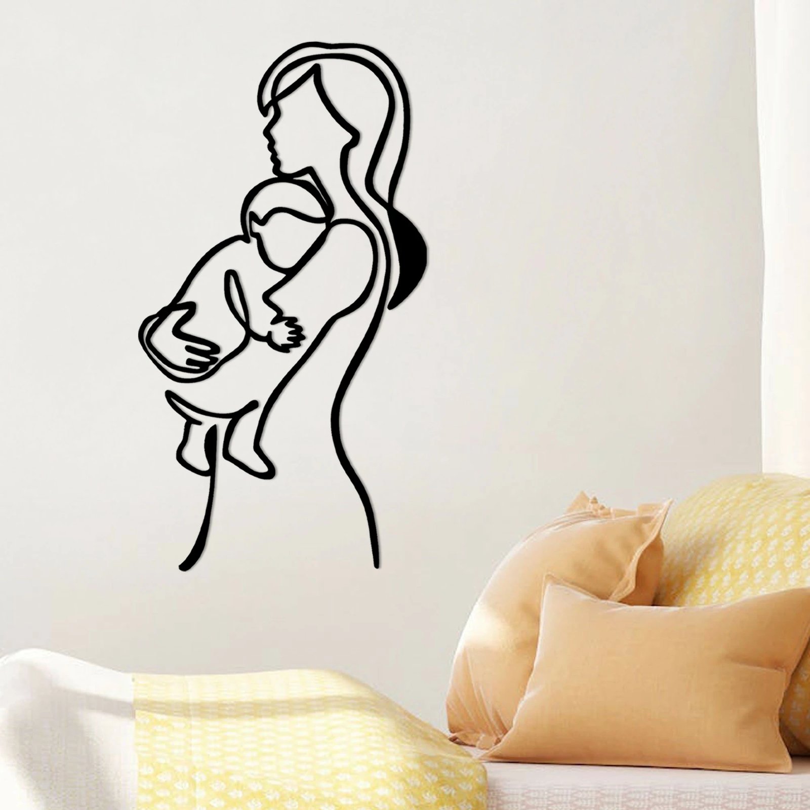 Aksesor dekorativ metalik për mur, nënë dhe fëmijë, Wallity, ngjyrë e zezë