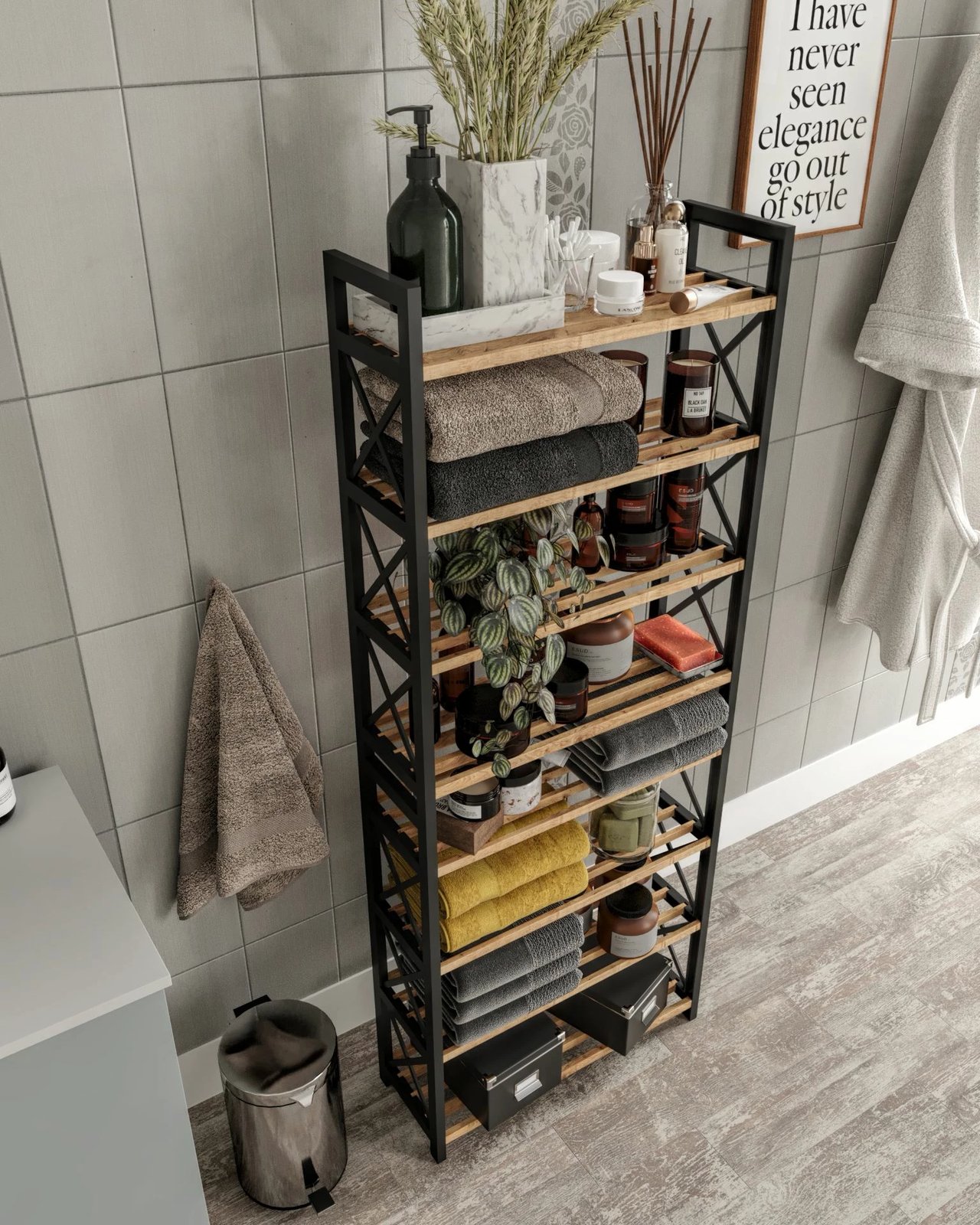 Raft multifunksional, ngjyrë e zezë, Skye Decor, plastikë, 46x128x18 cm