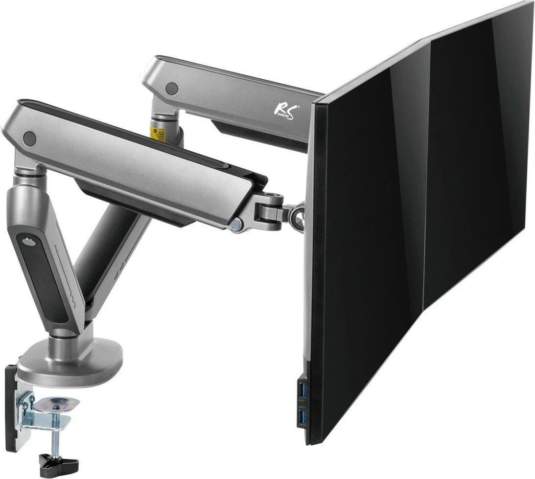 Mbajtës gaming për dy monitorë Maclean NanoRS RS166, për tavolinë, me ndriçim LED, Grafit