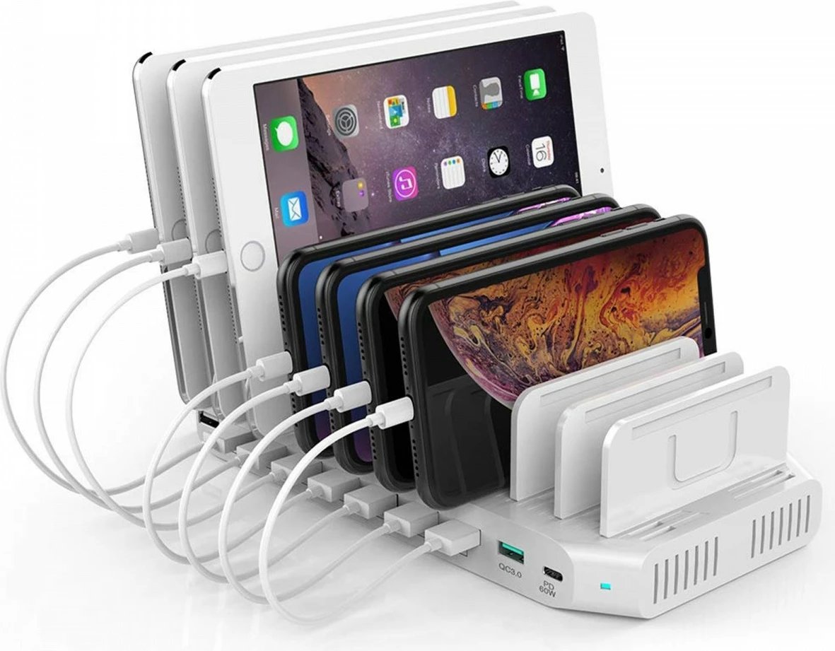Stacion karikimi USB Unitek Y-2190A, 10 porta, 96W, QC 3.0, Argjend