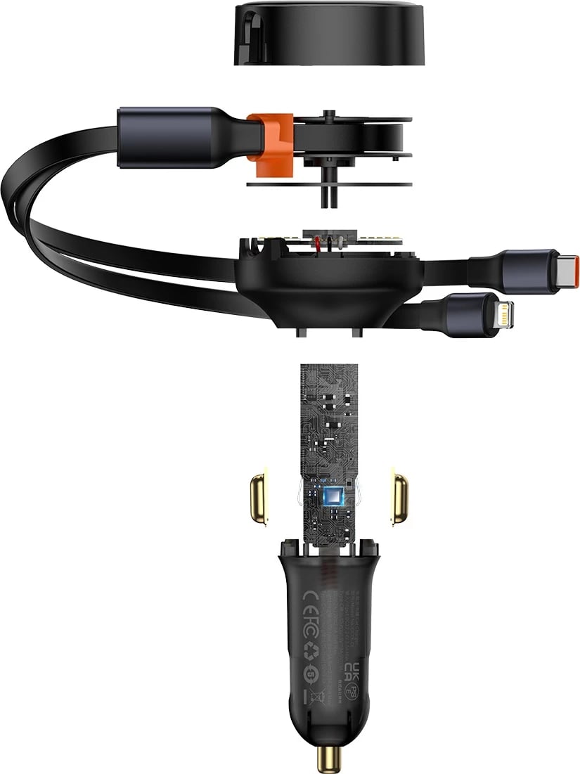Karikues veture Baseus Enjoyment 2in1, 30W, me kabllo USB-C dhe Lightning, i zi