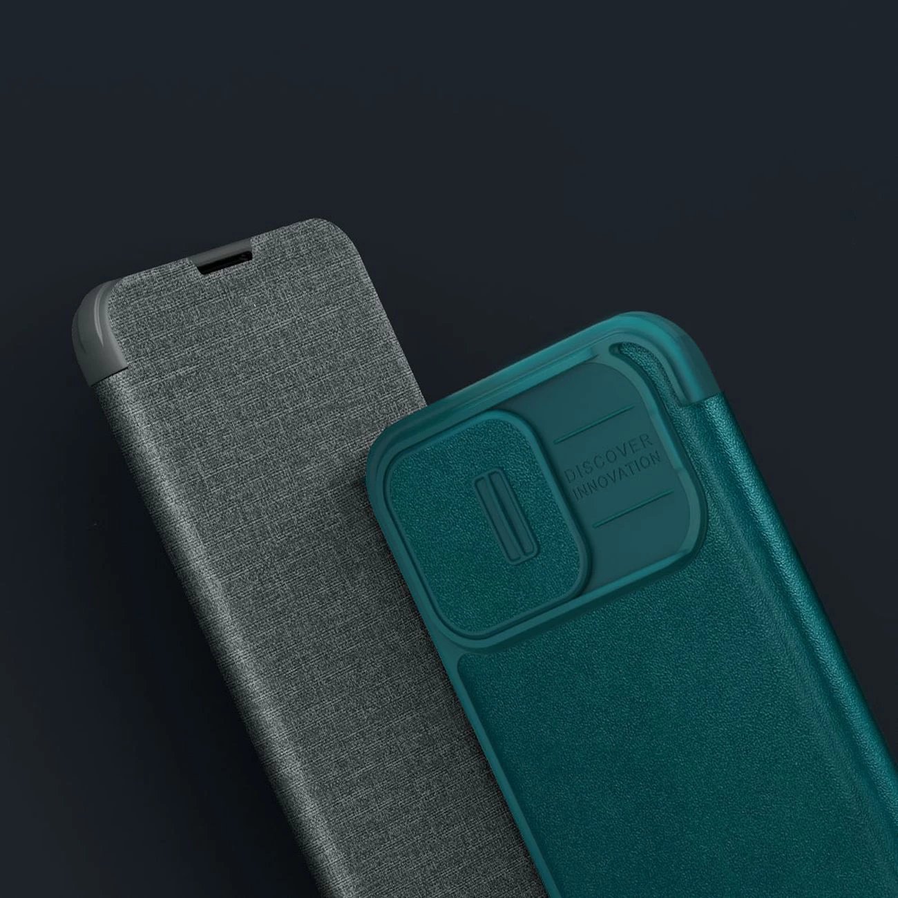 Mbështjellës Nillkin Qin Cloth Pro Case për iPhone 14 Pro Max, me kapak dhe mbulesë kamere, Blu