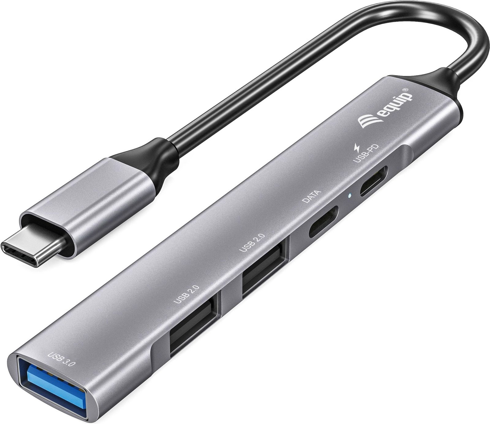 USB hub Equip 5 porta, USB 3.2 Gen 1/2.0, USB-C PD 100W, alumini, argjendtë