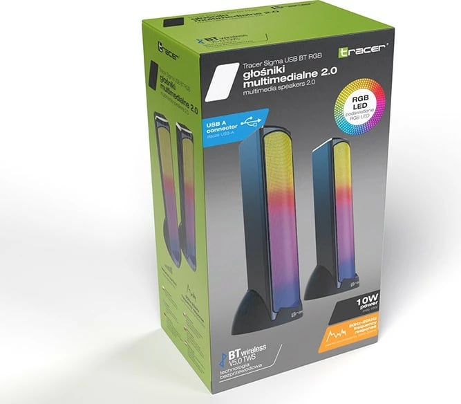 Altoparlantë, Tracer, Sigma 2.0 TRAGLO47529, 10W RMS, USB 5V, Bluetooth, RGB, e zezë