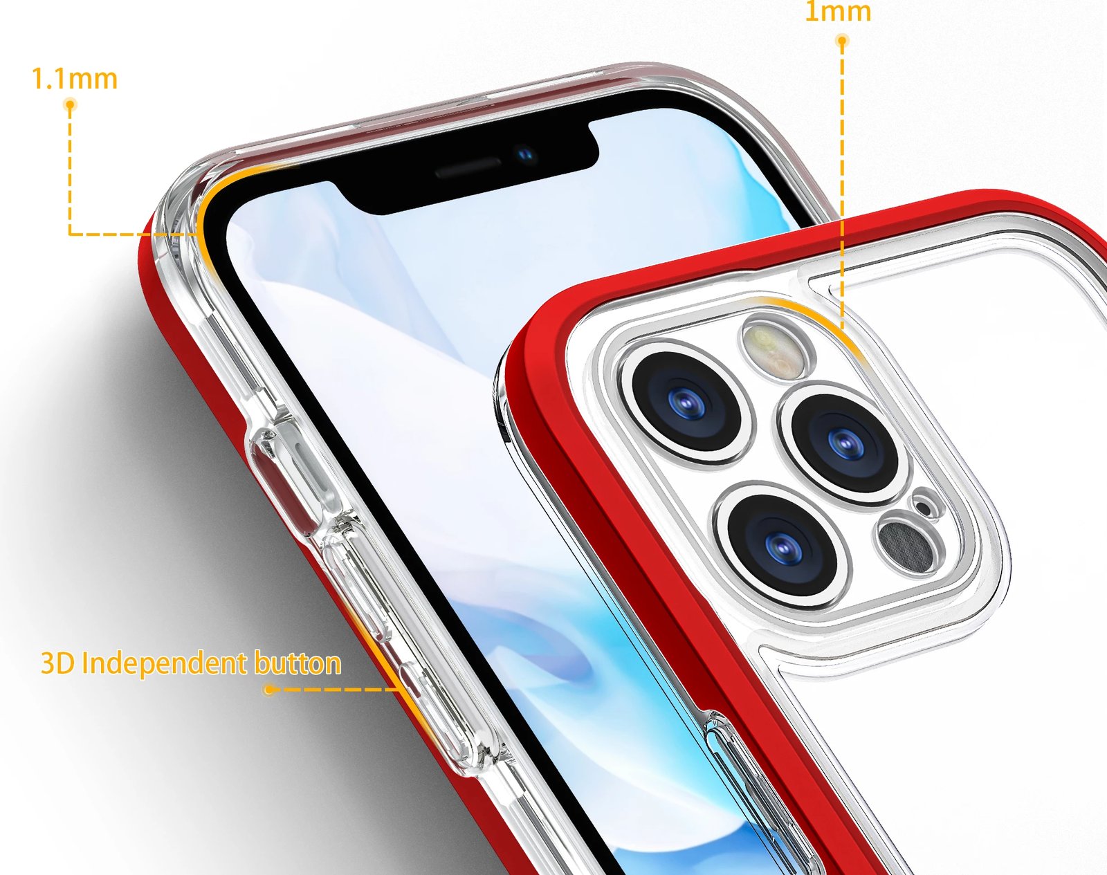 Mbështjellës Hurtel Hybrid Armor Clear 3 in 1 për iPhone 12 Pro, Transparent me të kuqe