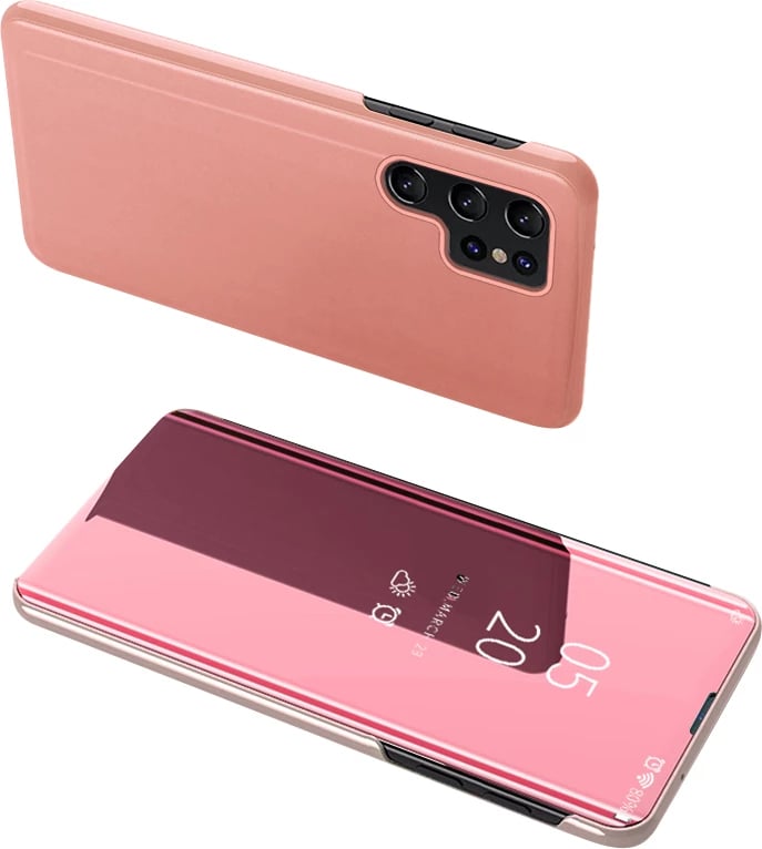 Mbështjellës Hurtel Clear View Case për Samsung Galaxy S23 Ultra, me kapak, Rozë