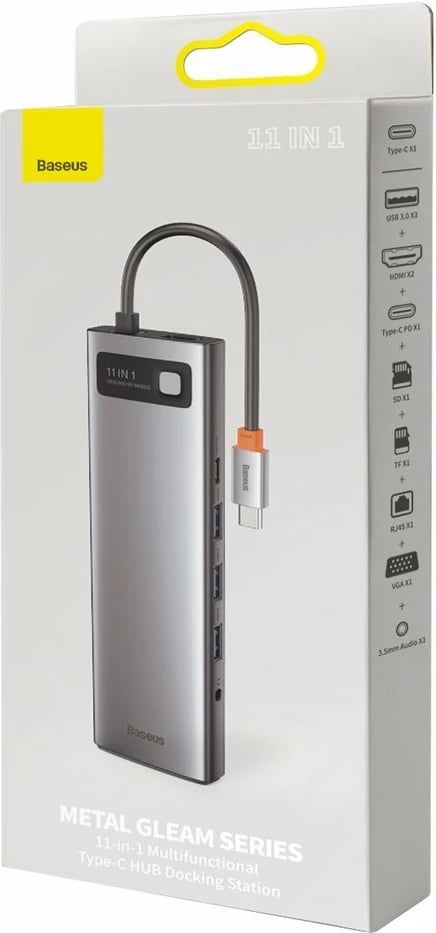 Kasë Baseus Metal Gleam 11in1, USB Type-C HUB, CAHUB-CT0G, Gri