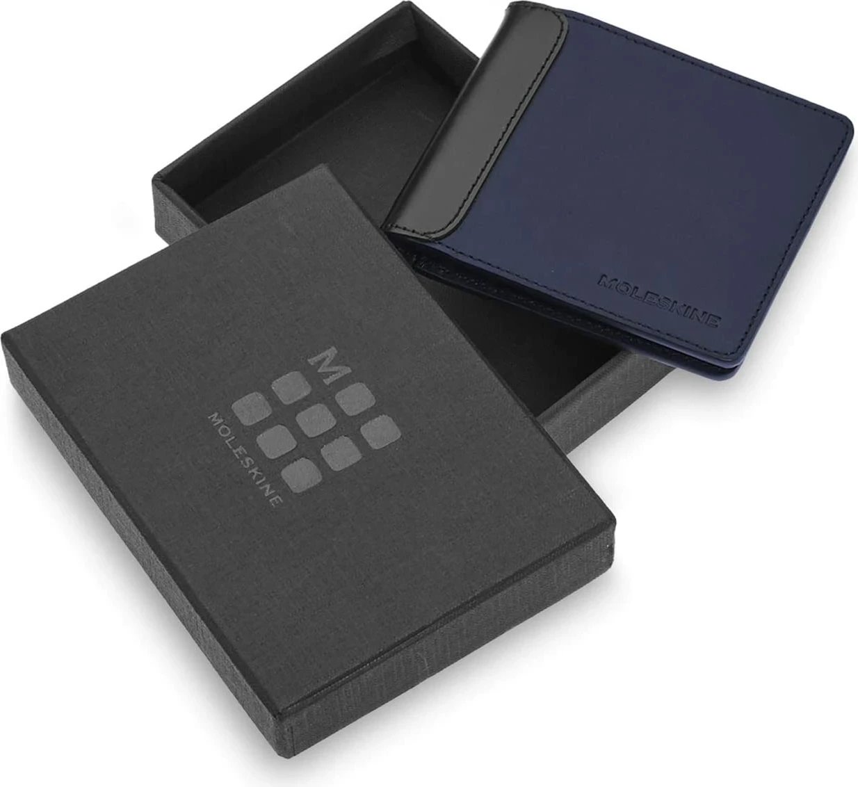 Portofol Moleskine 10 xhepa, klip, lëkurë, Blu