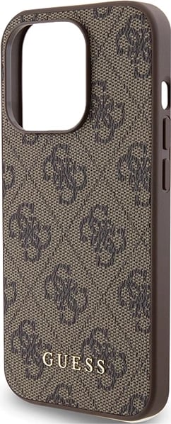 Mbështjellës Guess 4G Metal Gold Logo për iPhone 15 Pro, Kafe