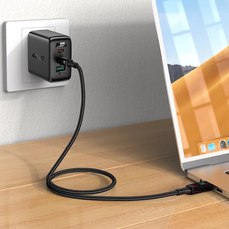 Kabllo Acefast C6-01 USB Type C në Lightning, 1.2m, 30W, me ekran, e zezë