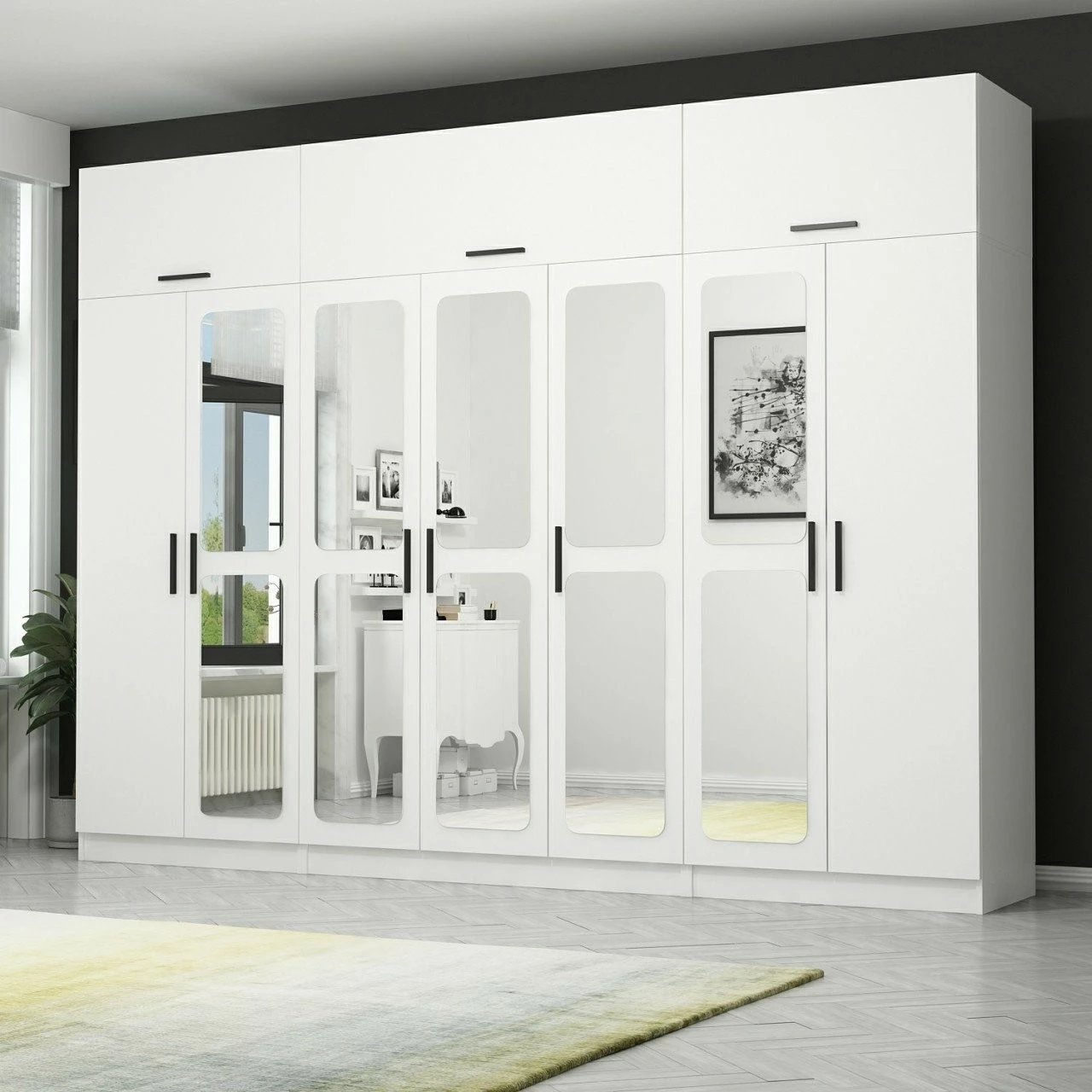 Dollap i bardhë me pasqyra, Skye Decor, Kale - 3947