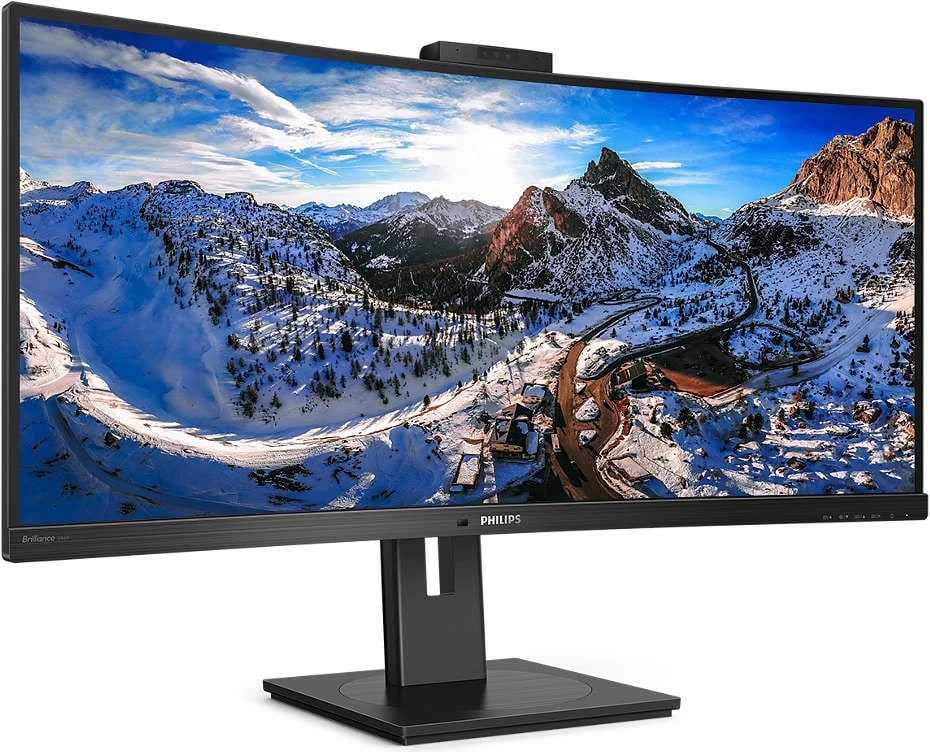 Monitor Philips 346P1CRH/00, 34 inç, VA Curved, 3440x1440, USB-C, Kamerë, E zezë
