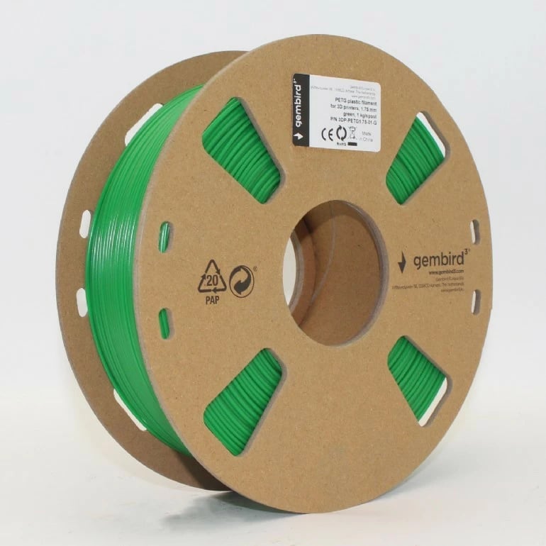 Filament për printer 3D Gembird PETG, 1.75 mm, Jeshil, 1 kg