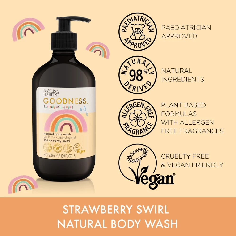 Xhel për dush Baylis & Harding Goodness Kids Strawberry Swirl, 500 ml  Xhel për dush Baylis & Harding Goodness Kids Strawberry Swirl, 500 ml