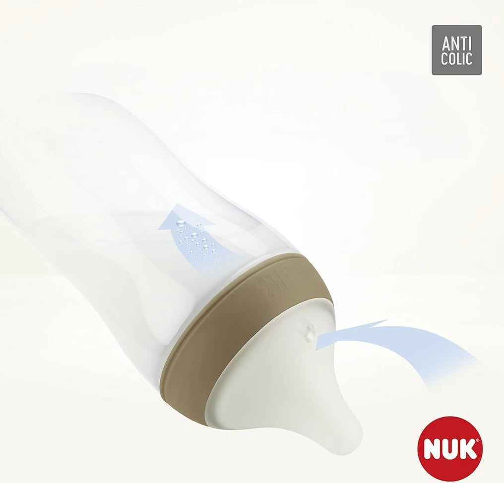Set biberonash NUK Perfect Match Disney Mickey Mouse 150 ml + 2x 260 ml, cicë silikoni shumë e butë, anti-kolik, tregues temperature, + qetësues 0-6 muaj, set