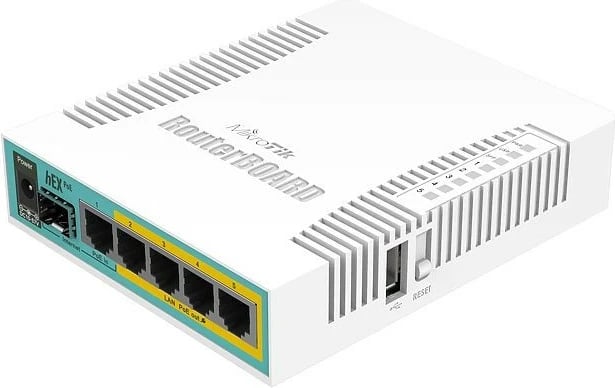 Router MikroTik hEX PoE, 5 porte gigabit, i bardhë