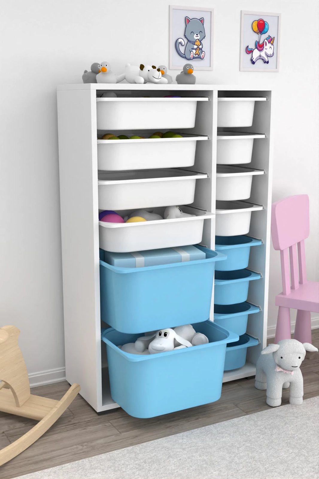 Dollap multifunksional Hanah Home, Rine 2D4K8U, i bardhë dhe kaltër