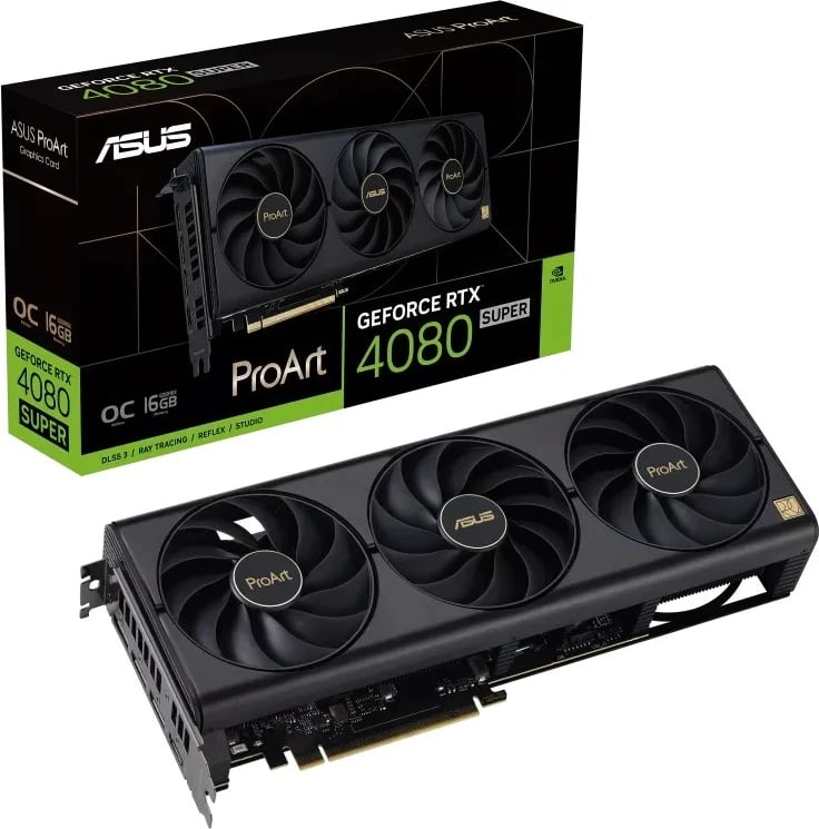 Kartë Grafike ASUS ProArt -RTX4080S-O16G, NVIDIA GeForce RTX 4080 SUPER, 16 GB GDDR6X, E zezë