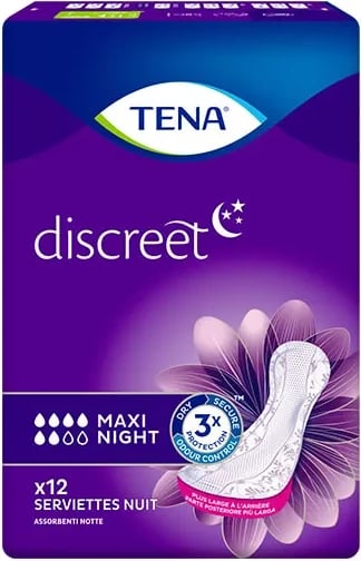 Pelenë për inkontinencë TENA Discreet Maxi Night unisex, 12 copë