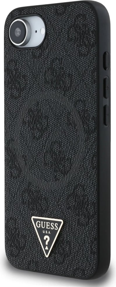Mbështjellës Guess 4G Ring Triangle Logo MagSafe për iPhone 16e, i zi