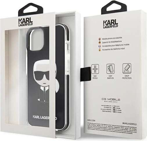 Mbështjellës Karl Lagerfeld KLHCP13STPEIKK për iPhone 13 mini 5.4", i fortë, i zi Iconik Karl