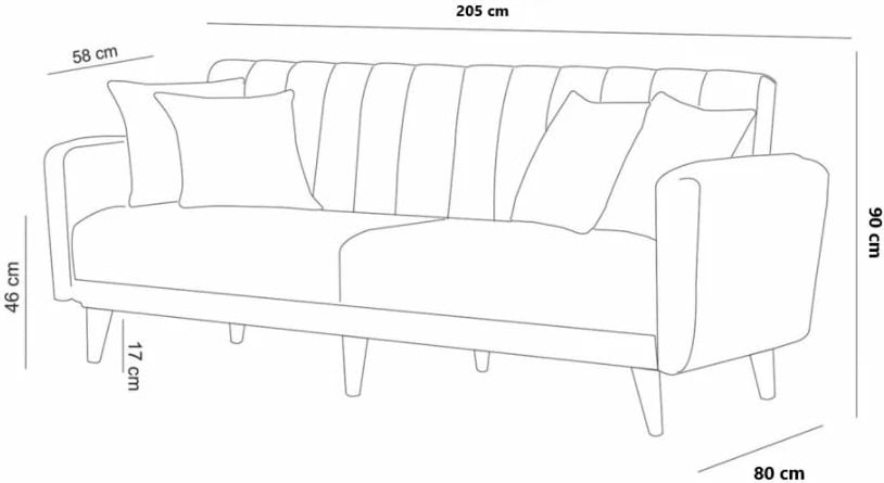 Divan-krevat treshe, ngjyrë gri, Atelier del Sofa