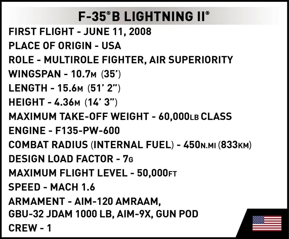 Set ndërtimi Cobi Klocki Armed Forces F-35B Lightning II, 594 copa, me figurë piloti, Gri
