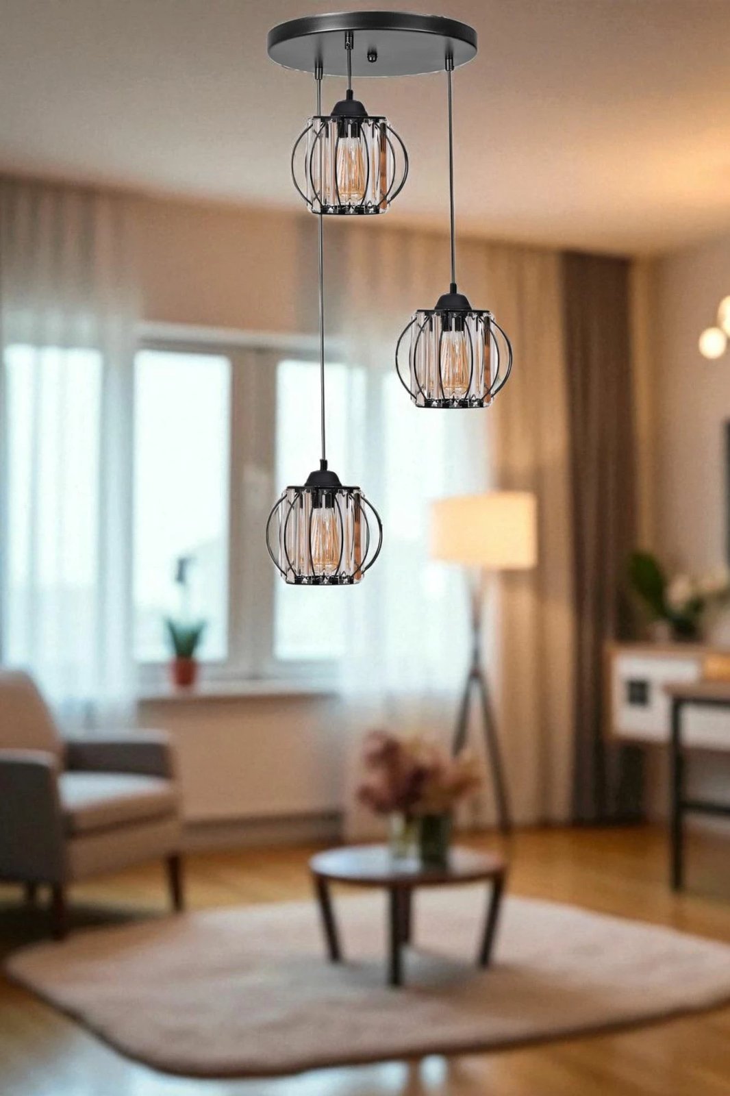 Llambë tavani Opviq, 9042-3, metal e zi, xham, 3 drita