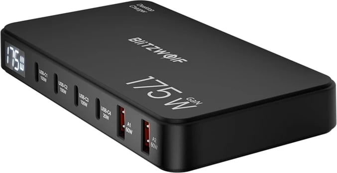 Stacion karikimi Blitzwolf BW-S30, 6-në-1, 4xUSB-C + 2xUSB-A, 175W, i zi