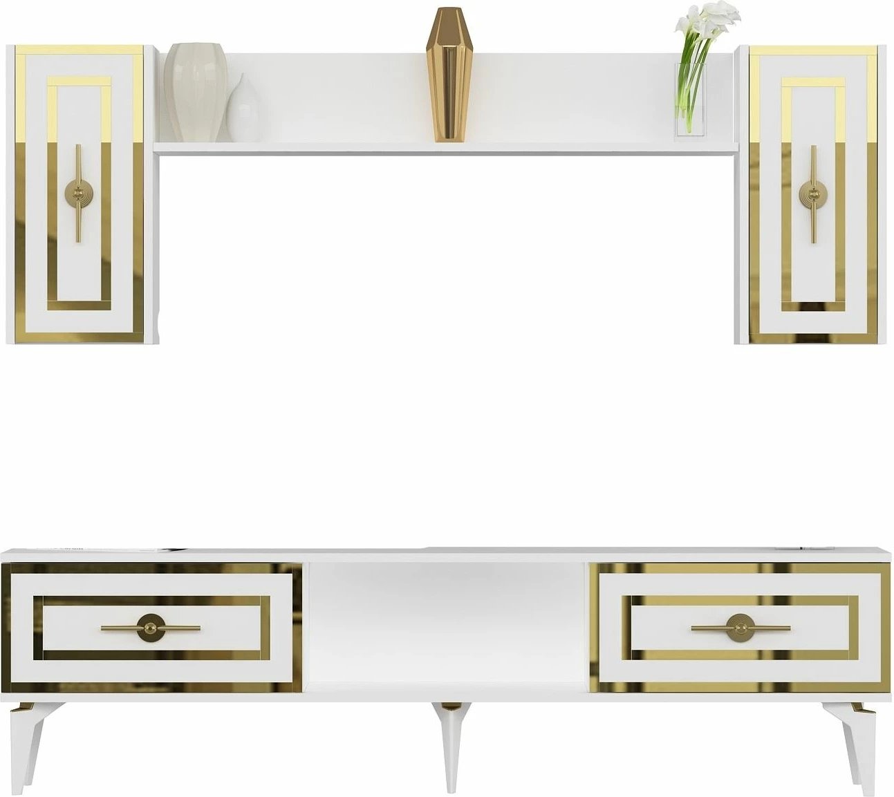 Komodë TV Skye Decor, e bardhë, me rafte dhe dollapë