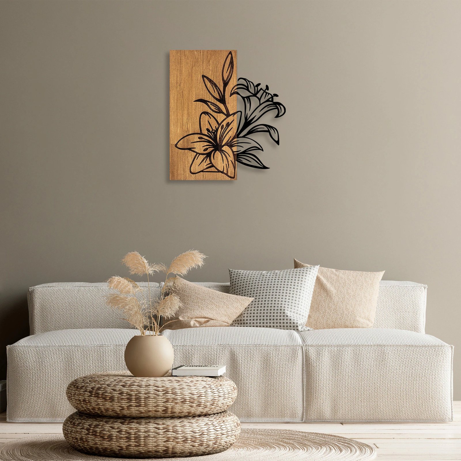 Aksesor dekorativ muri prej druri, Wallity, MA-280, ngjyrë arrë dhe e zezë