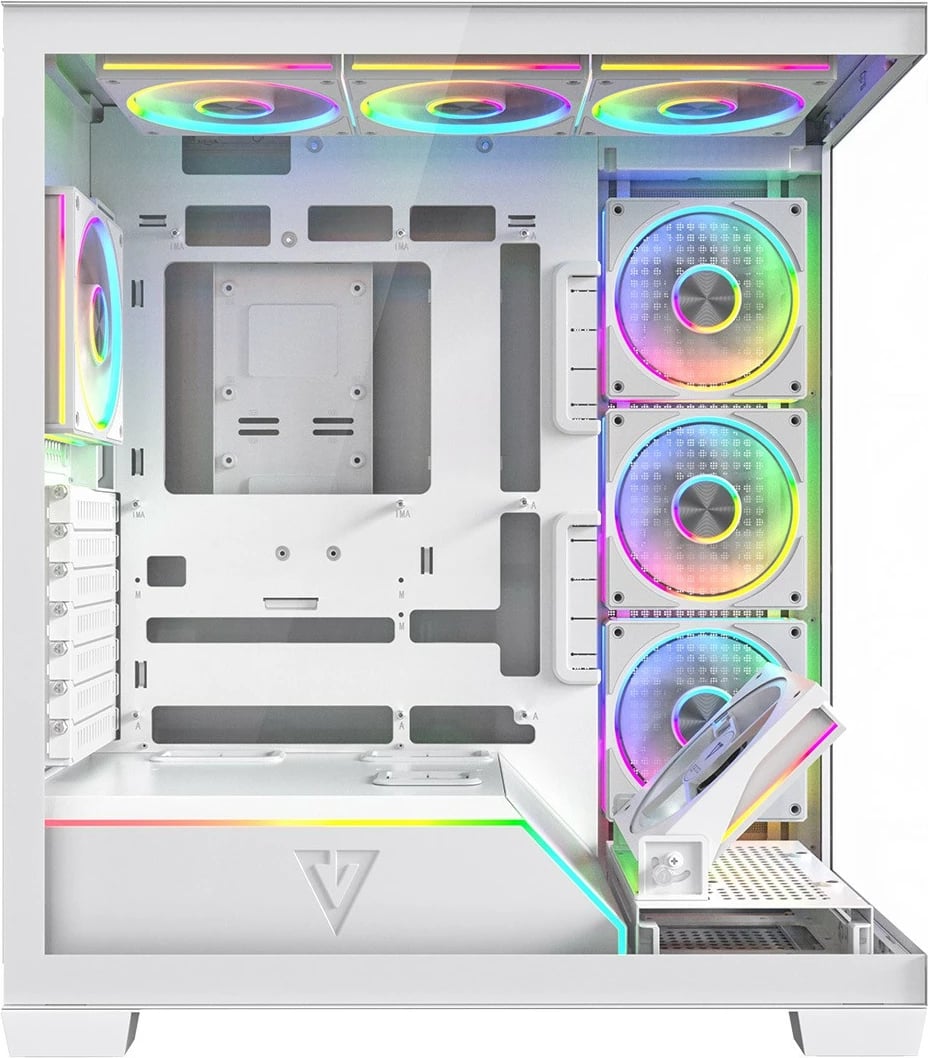 Kasë MODECOM Volcano Stellar Plus ARGB Midi 8F, ATX/mATX/ITX, 8 ventilatorë ARGB me kontrollues, USB-C, xham i kalitur, e bardhë