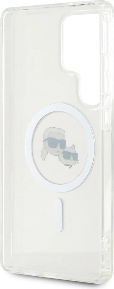 Mbështjellës Karl Lagerfeld Button Karl & Choupette Heads Printed Logo MagSafe për Samsung Galaxy S25 Ultra, Bardhë