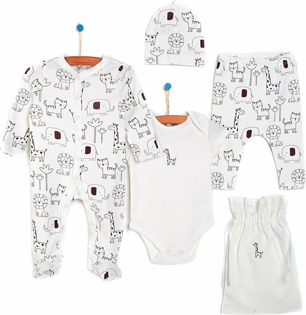 Set për bebe HelloBaby, 5 pjesë, të bardha