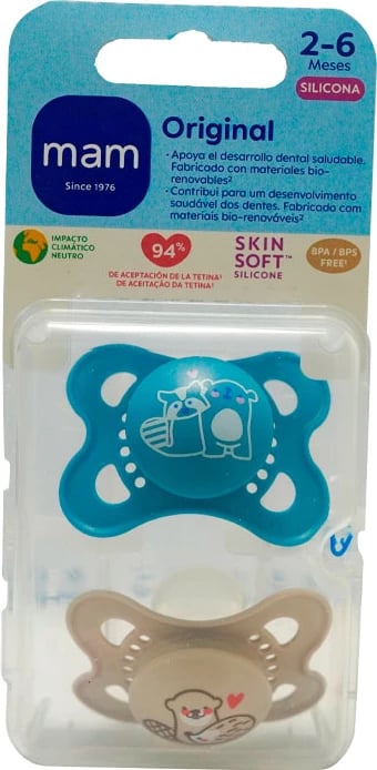 Biberon silikoni për foshnje MAM Original Start, unisex, 2 copë, blu