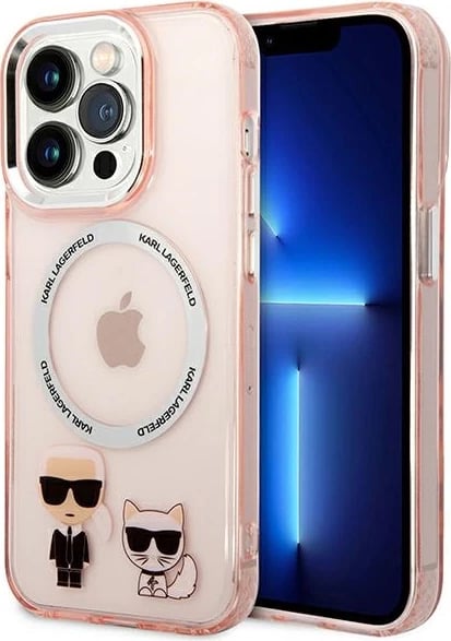 Mbështjellës Karl Lagerfeld KLHMP14XHKCP për iPhone 14 Pro Max 6.7", hardcase, MagSafe, rozë