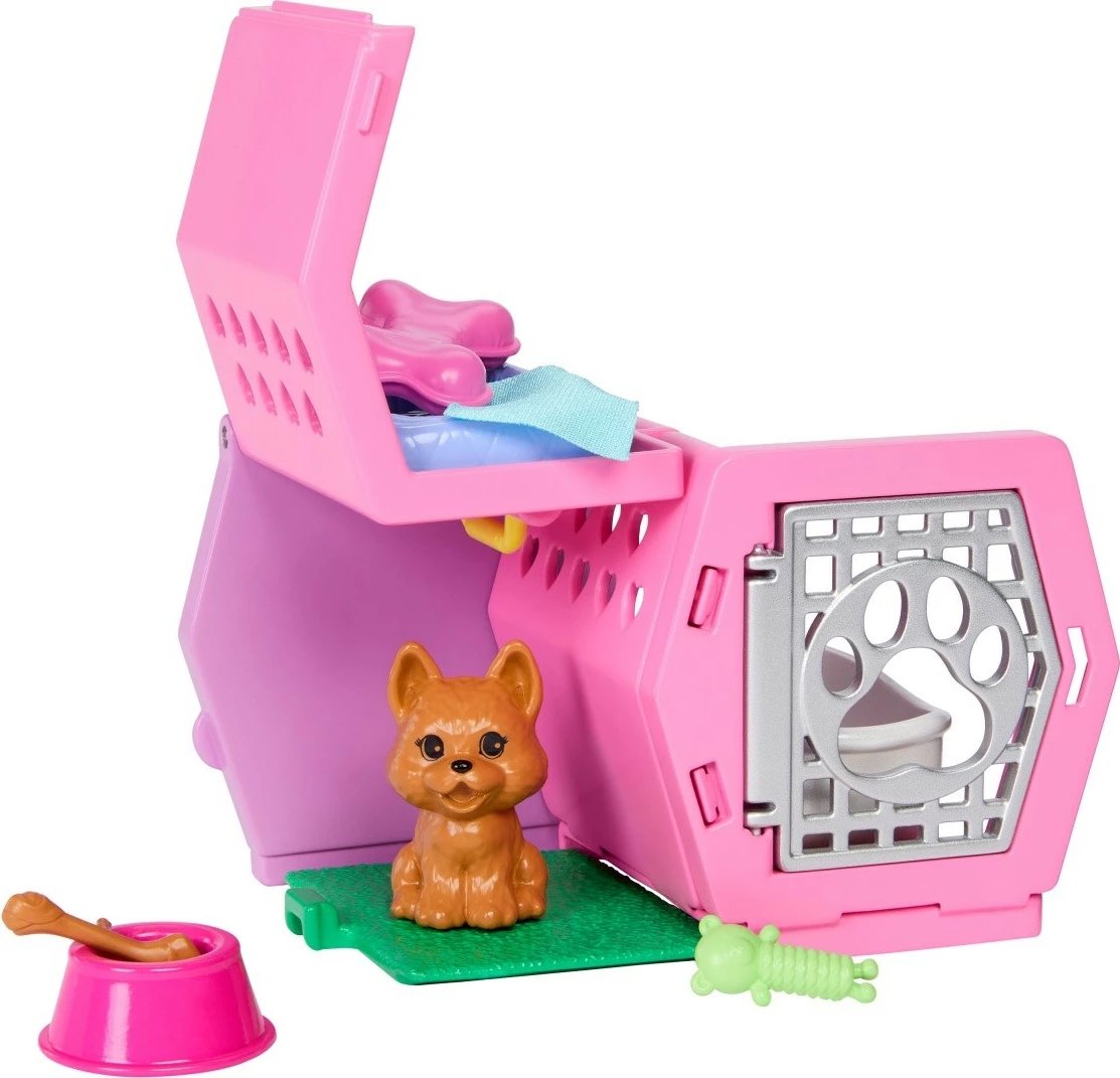 Set lodrash Barbie Chelsea Dog Transporter, Mattel, JDF89, me kukull Chelsea dhe qenush, shumë aksesorë, për vajza